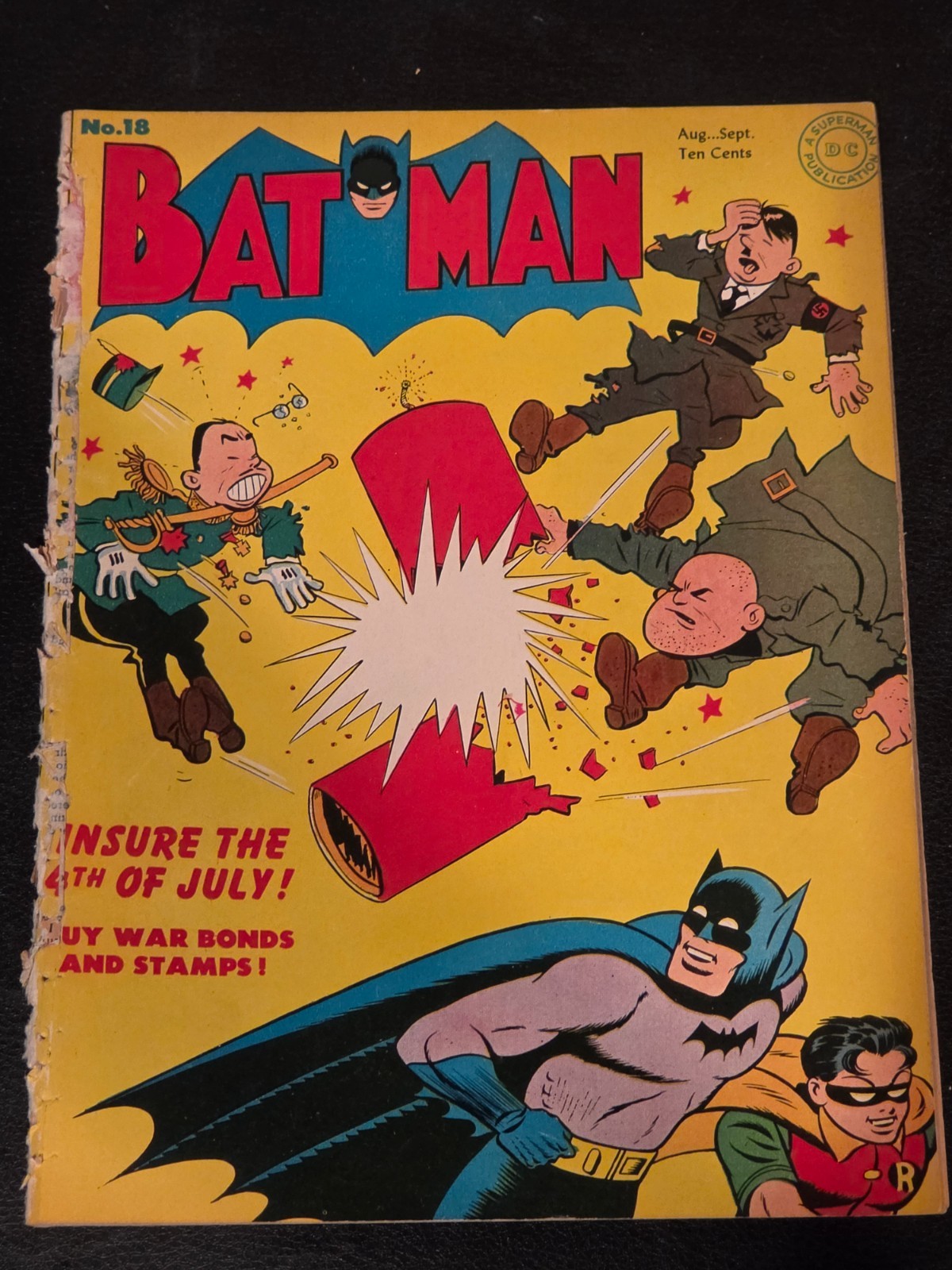 1943 D.C. Comics Batman 18 Complete Hitler and Mussolini Cover