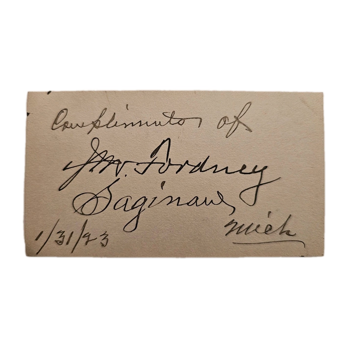 Joseph W. Fordney Signed Card 1923 – Final Month in Congress, Saginaw MI