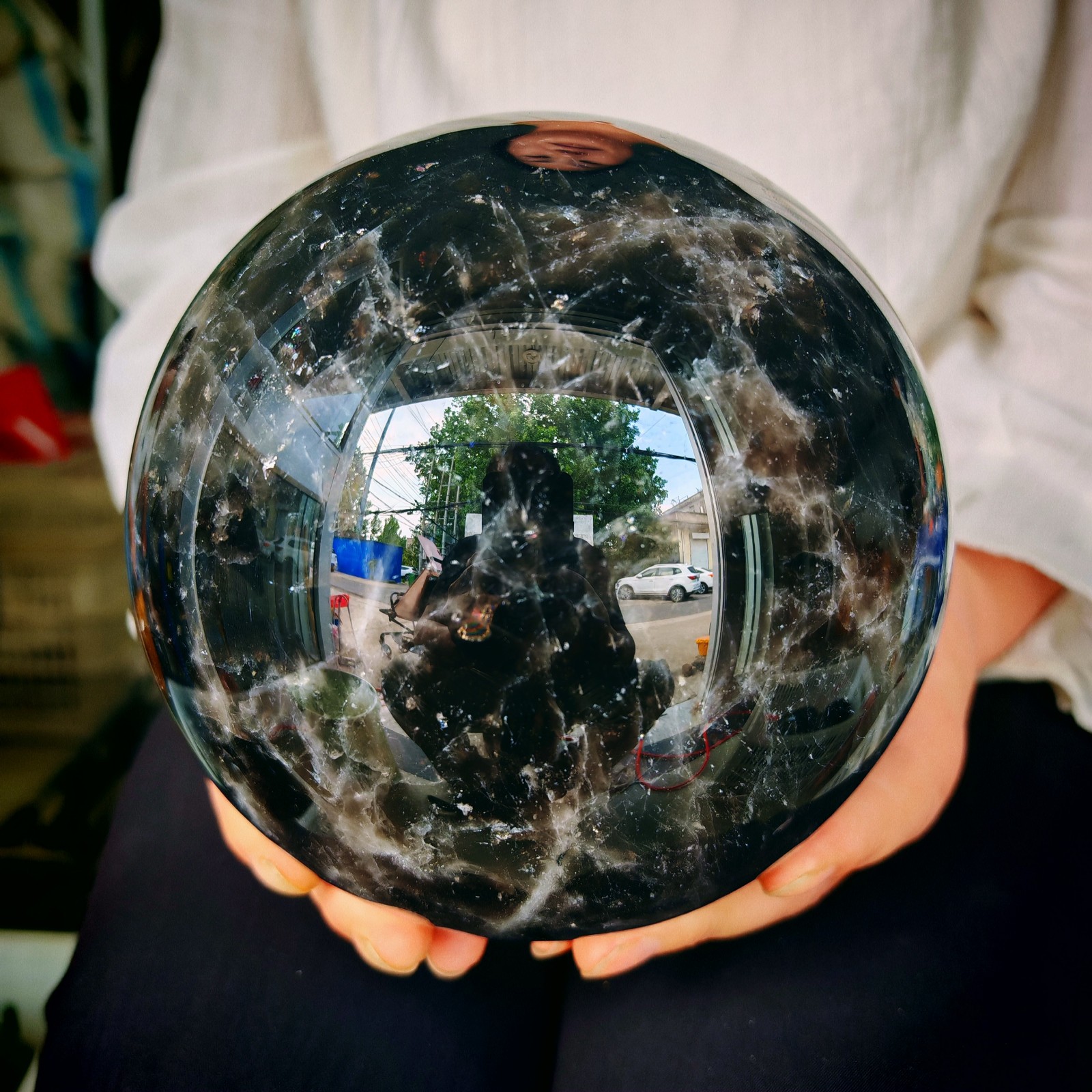 9.24LBNatural black crystal ball polishing and healing4.20kg