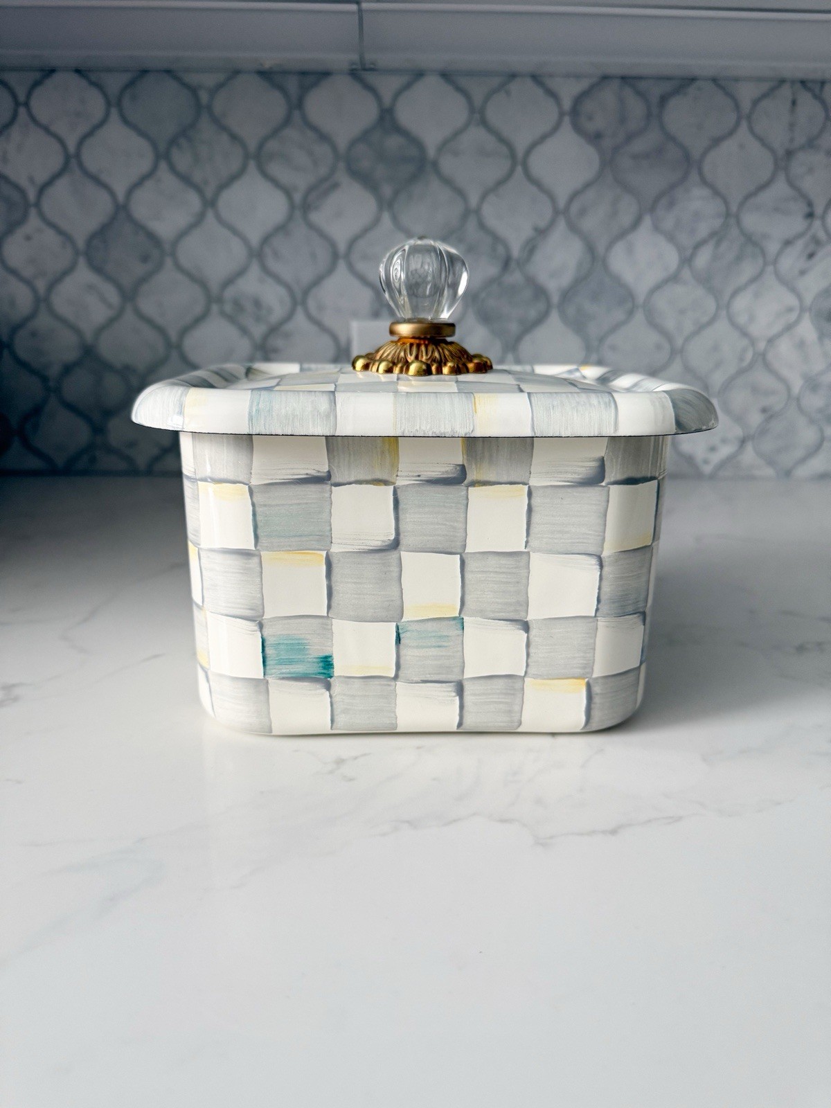 Mackenzie Childs Sterling Check Recipe Box 🩶