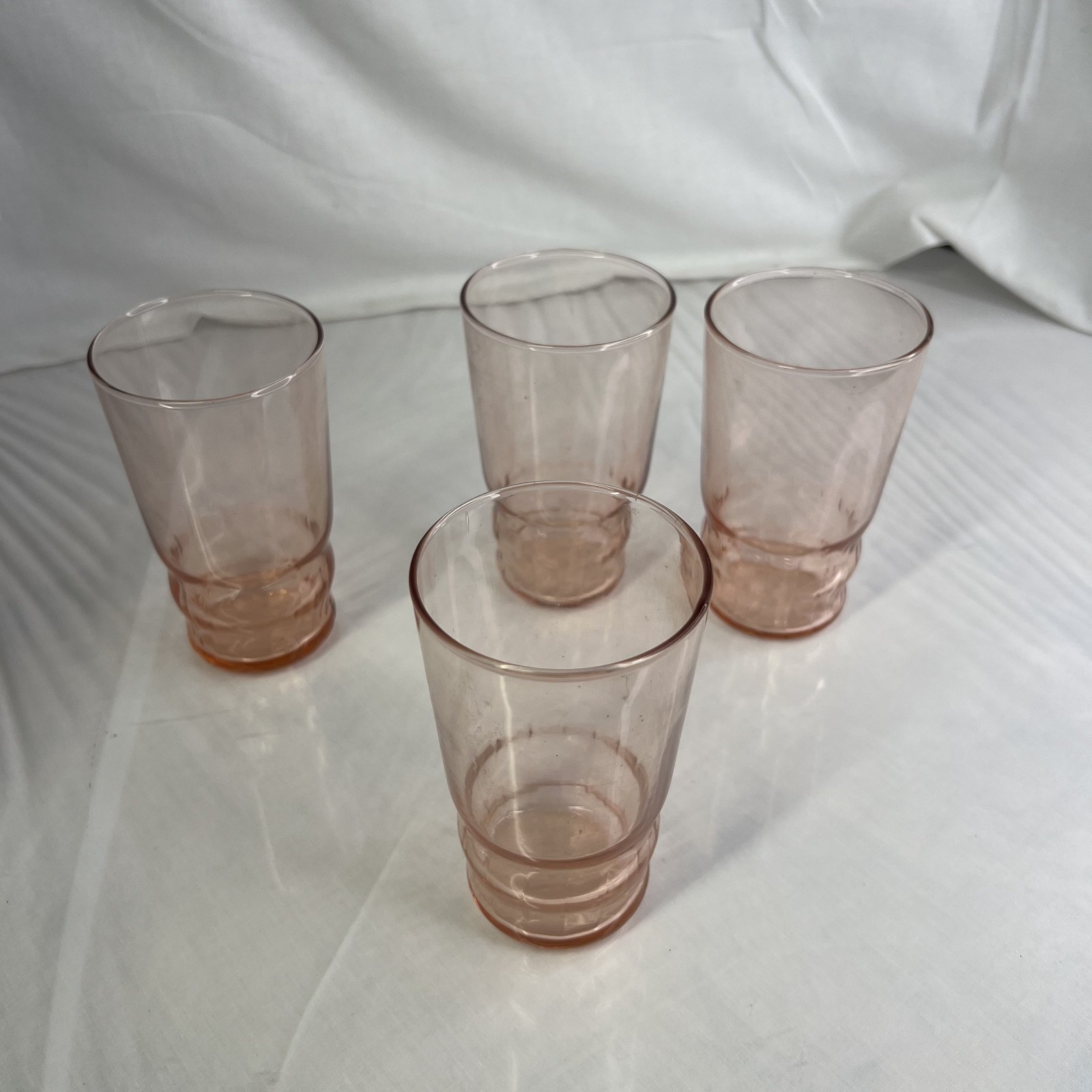 4 LIBBEY RIBBED  Art Deco 5” PINK DEPRESSION TUMBLER GLASSES 1930s