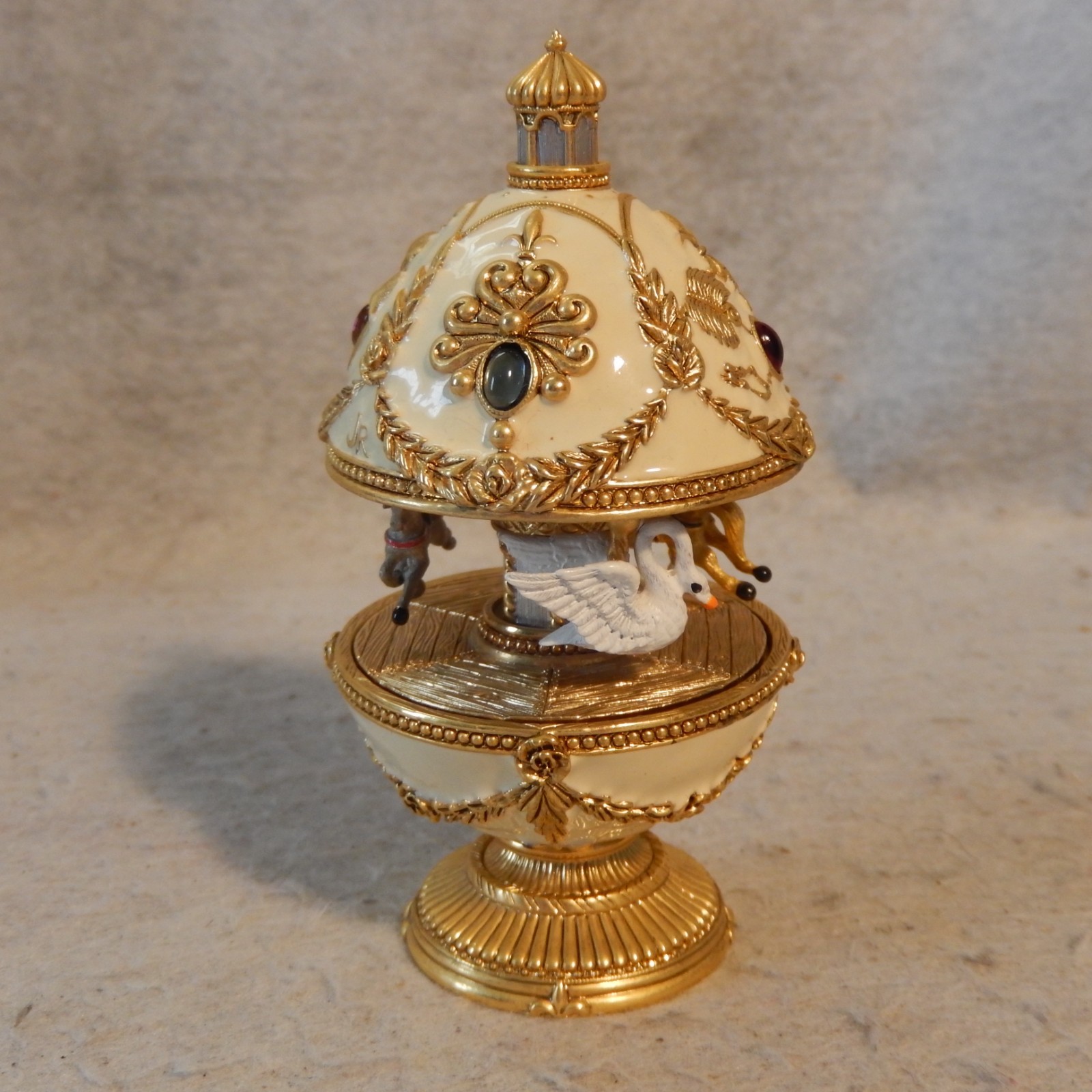 JOAN RIVERS Imperial CAROUSEL Rotating Egg UNICORN Swan Horse Fabergé Enamel