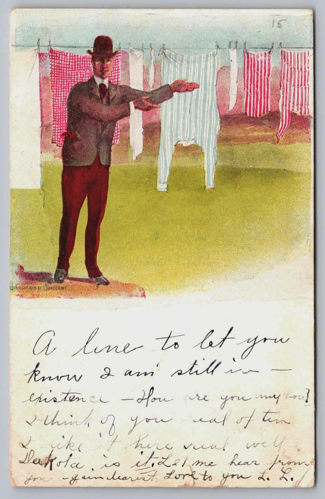 Visual Pun, Humor from year 1907, Vintage Postcard