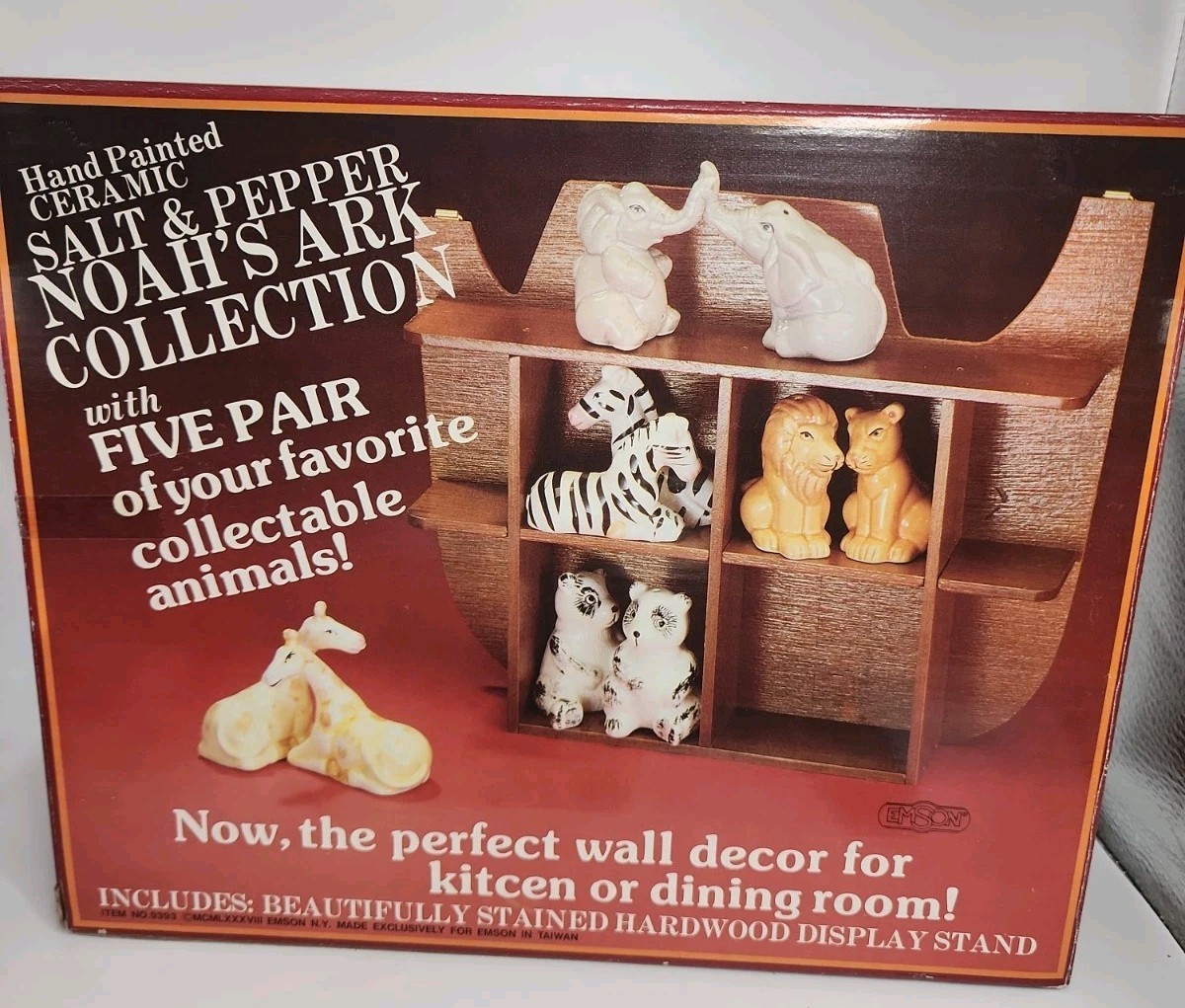 Vintage Emson Noah’s Ark 1988 Salt And Pepper Shakers 5 Sets W/Wood Display NOB