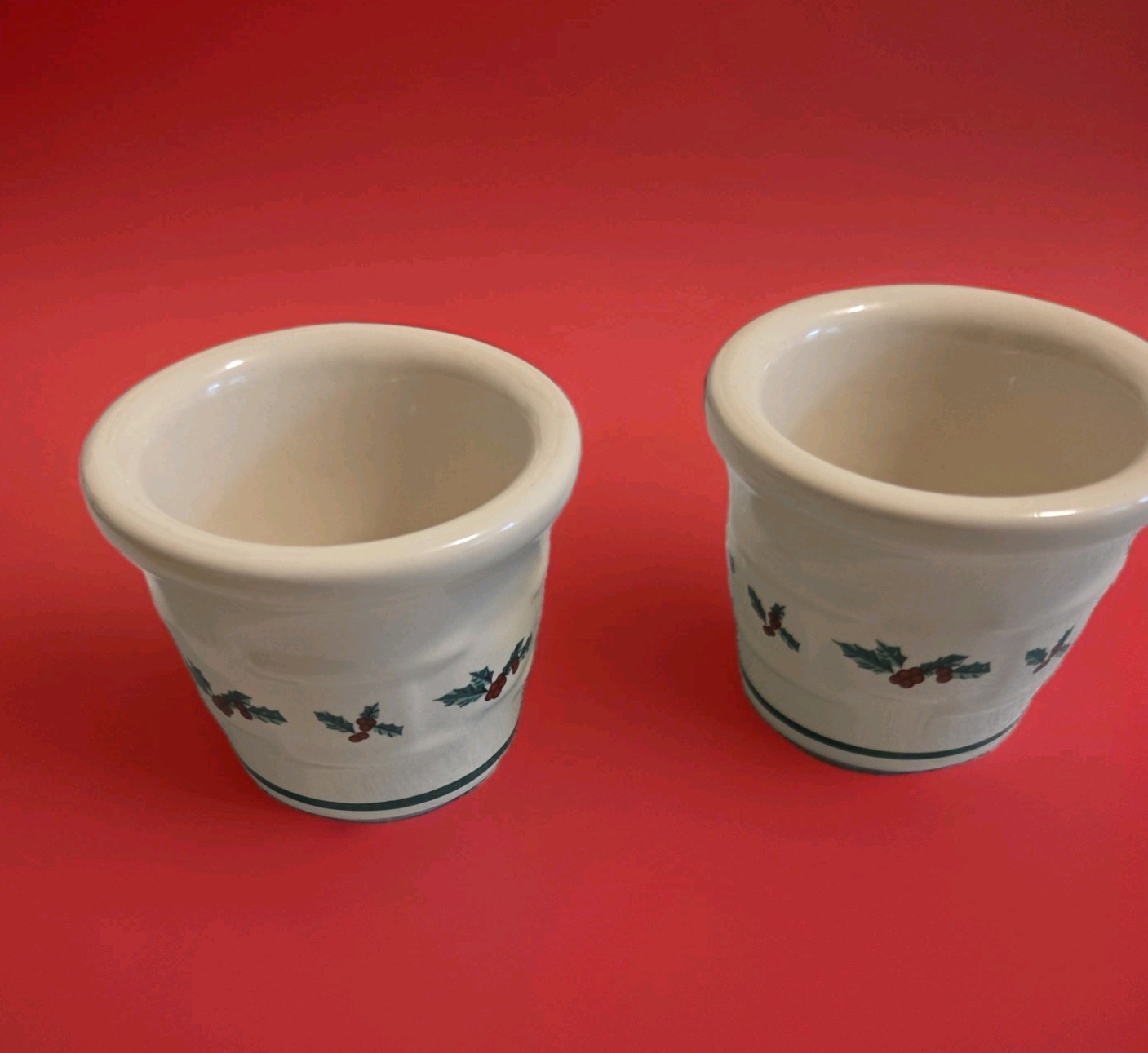 Longaberger Pottery Woven Traditions - Traditional Holly Set of Votives