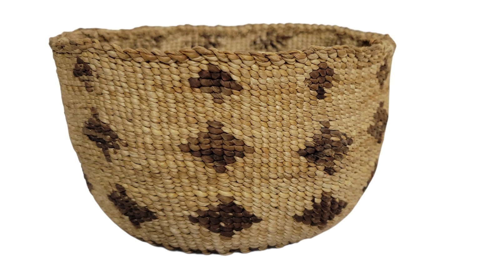 Antique Native American Twined Basket Bowl Geometric Design 5.5” As Is