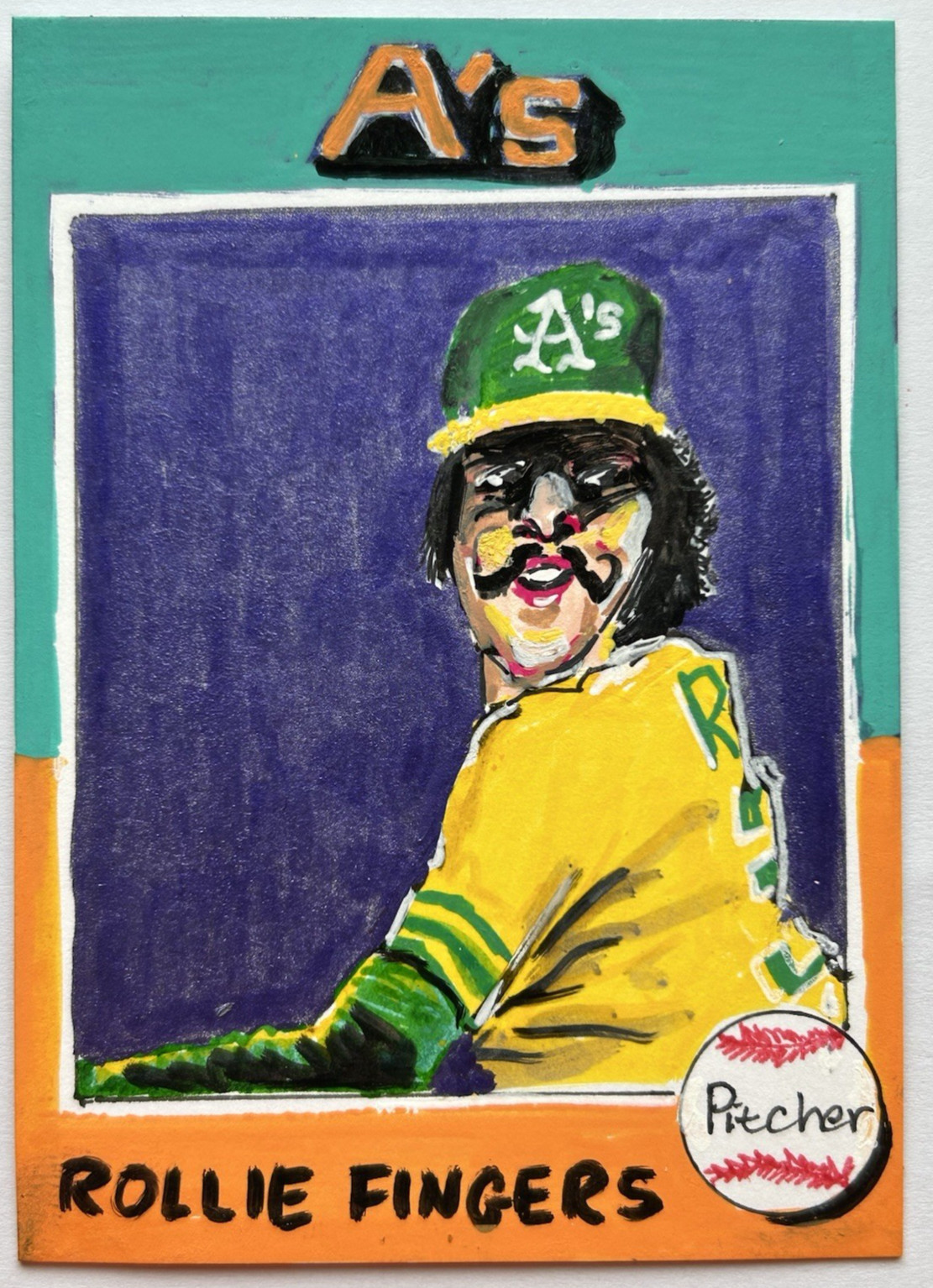 ACEO Sketch Trading Card 1/1 1975 Topps Rollie Fingers A’s Hand-drawn OOAK Art