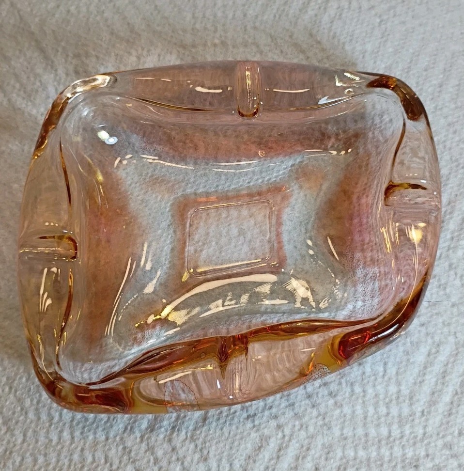vintage Anchor Hocking MCM Pink Tint Freeform Cigarette Ashtray 1960\'s.