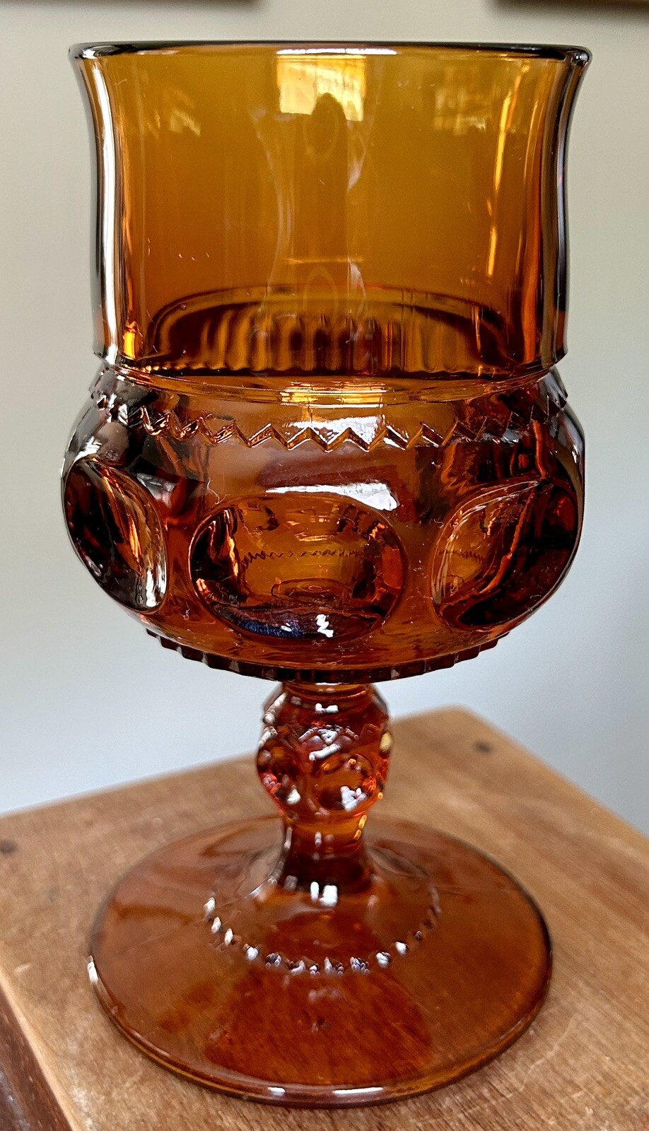 4 - Indiana Glass Company Dark Amber Kings Crown Thumbprint Wine Goblet 5.75”