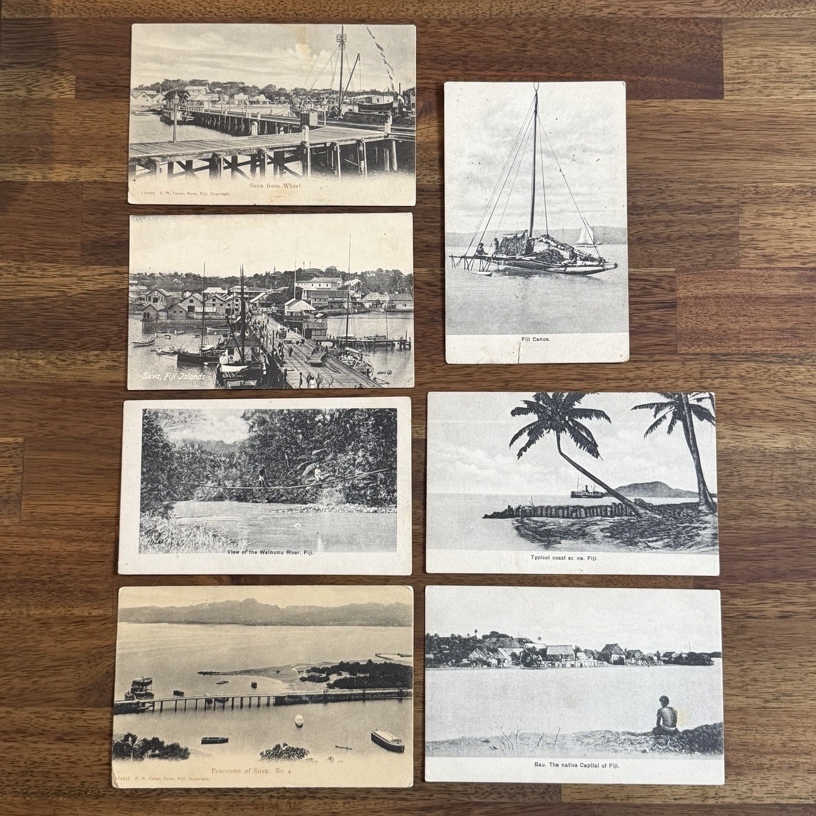 Vintage Fiji Postcard Lot Suva Wharf Bau Island Canoe F W Caine Robbie 7x