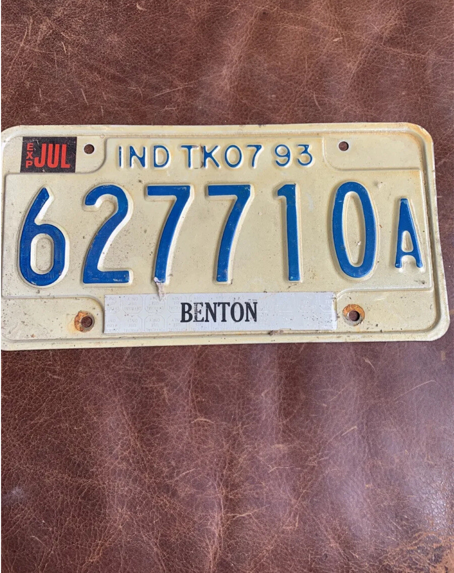 1993 Indiana Truck License Plate.  Benton County.  Tag # 627710 A TK07 🛻