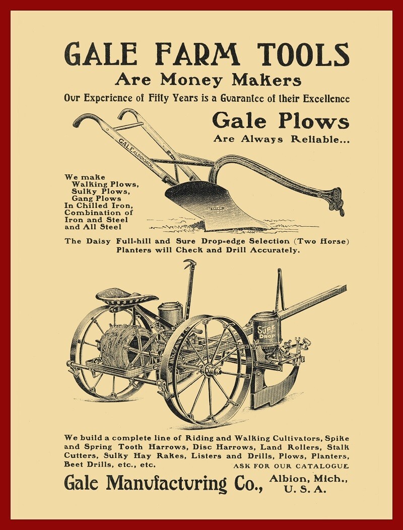 1905 Gale Farm Tools of Albion, Michigan NEW METAL SIGN: 12 x 16