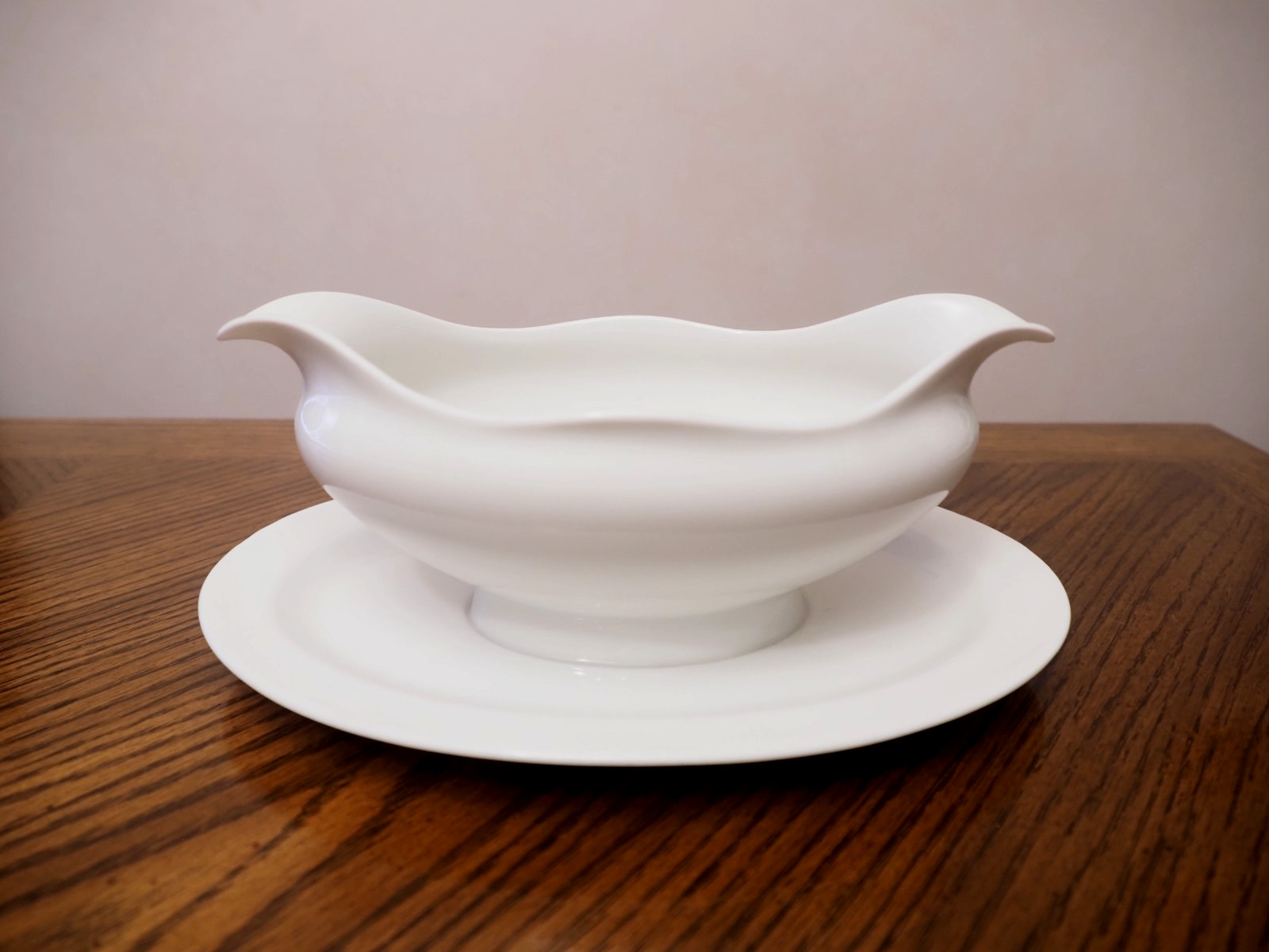 Antique (1894-1931) HAVILAND Limoges All White Gravy Boat w/Attached Underplate