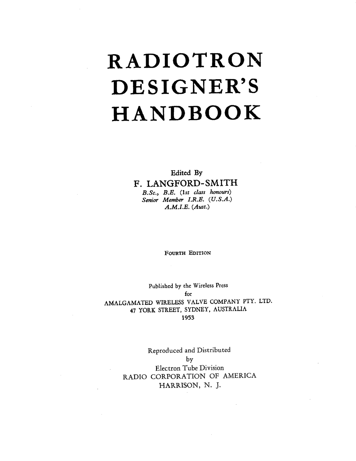 RCA Radiotron Designer's Handbook 4th Edition (1539 Pages) 