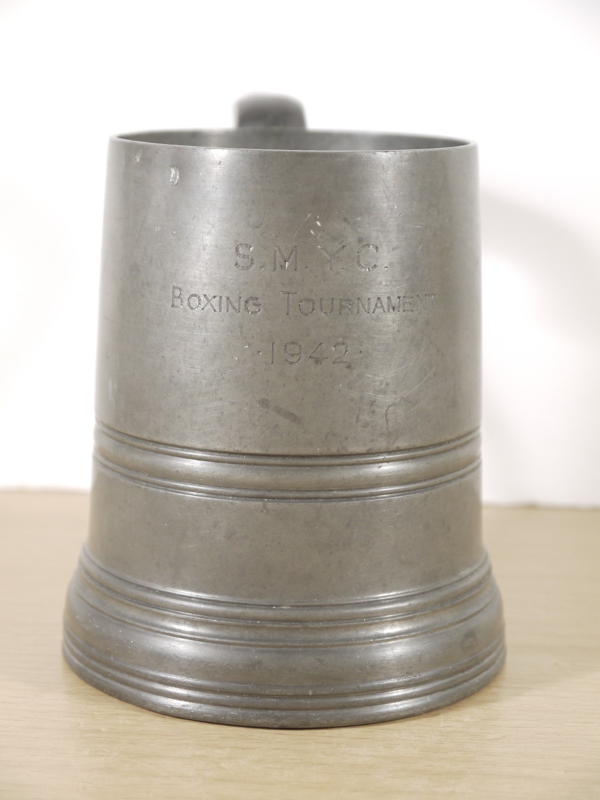 Vintage Glass Bottom Pewter Tankard Signed SYMC Boxing Tournament 1942 Hampden