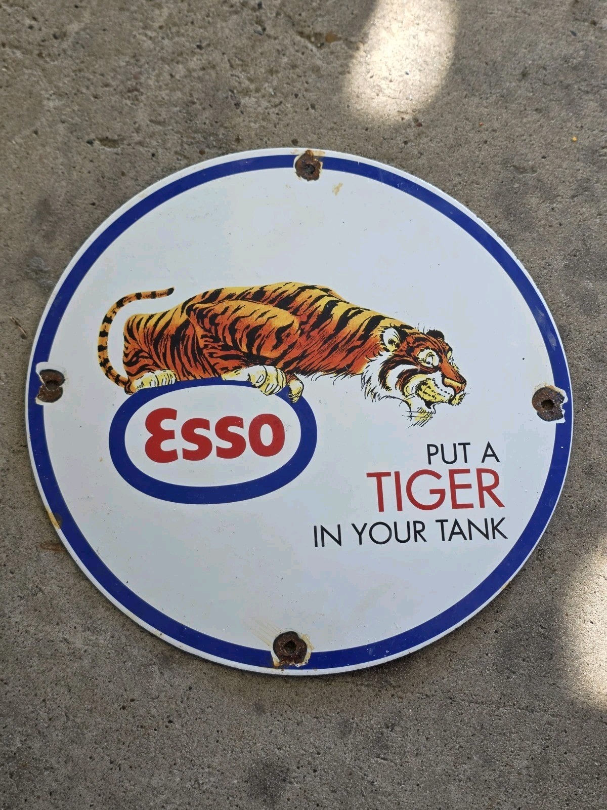 Vintage Esso Gasoline Porcelain - Tiger Gas Service Station Auto Tank 12