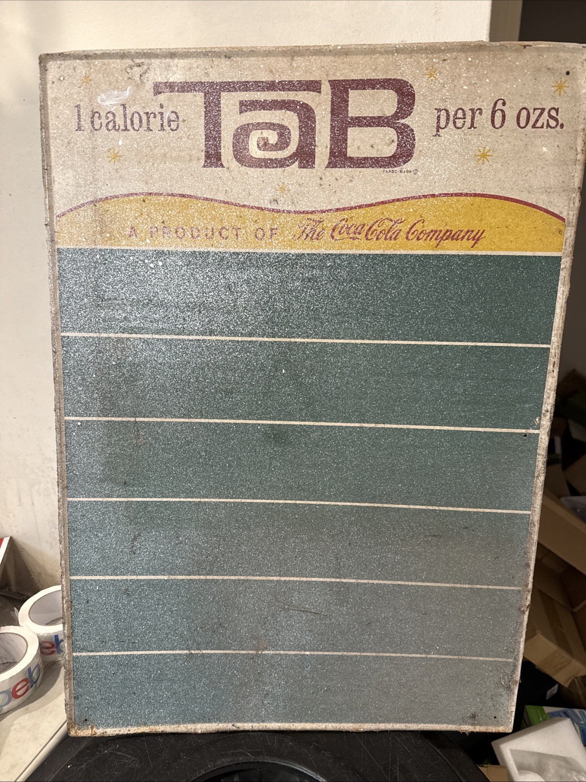 Original Vintage 1960s Tab Soda Cola Metal Tin Menu Board Sign Coca Cola 28x20”