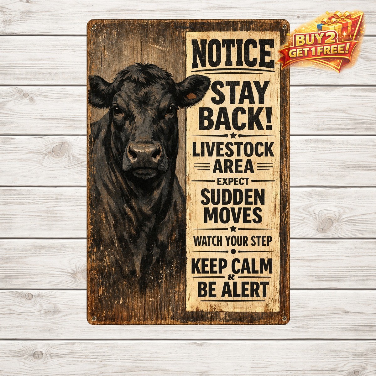 Antique Black Angus Cattle Cow Print Farmhouse Metal Tin Sign 8x12