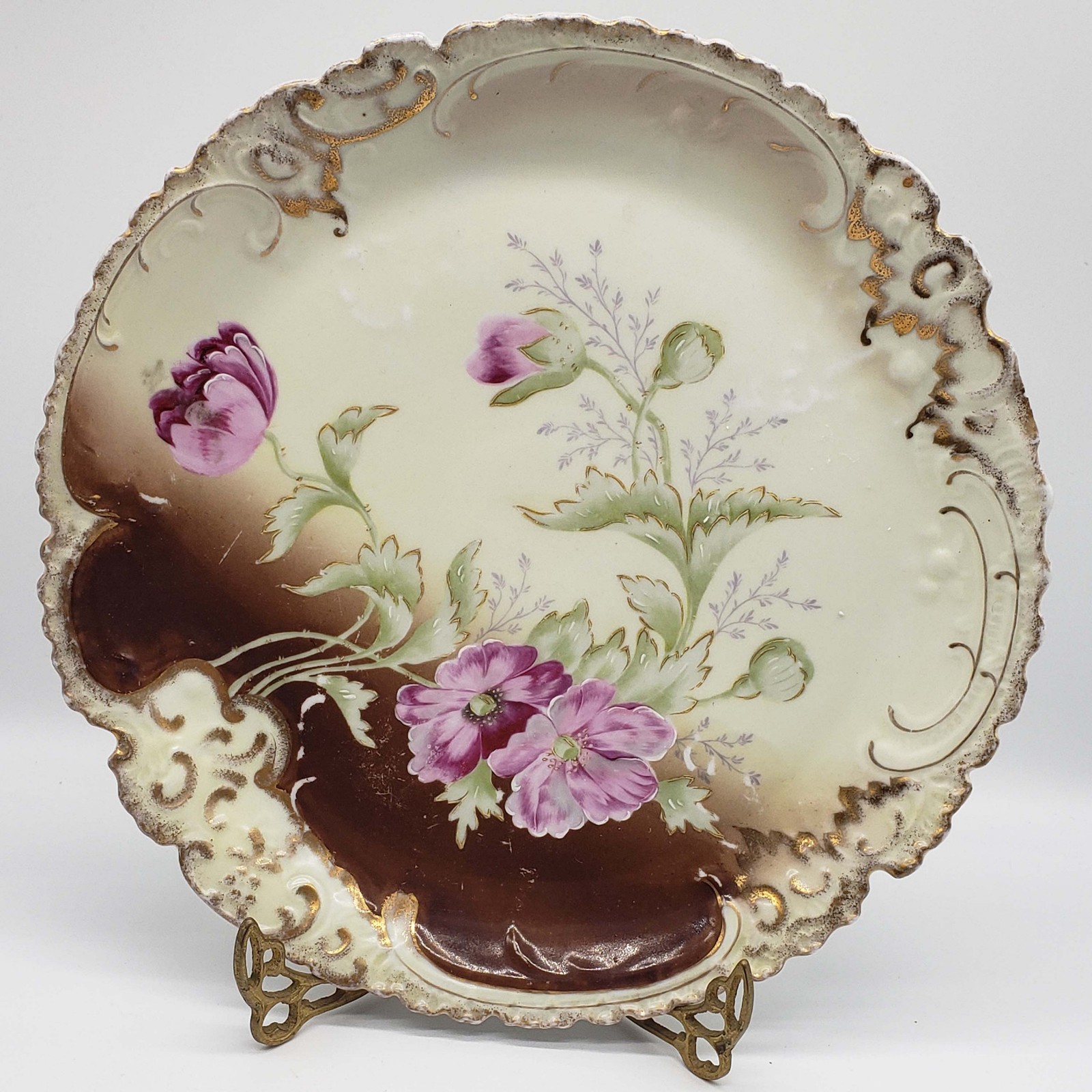 Antique hand painted gold detail antique Merkelsgrun Porcelain Bohemia Platter