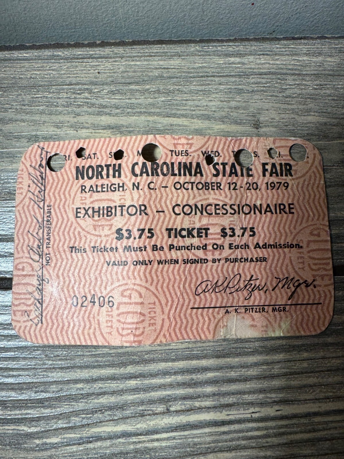Vintage 1979 North Carolina State Fair Ticket Raleigh NC Exhibitor Concessionair Vintage 1979 North Carolina State Fair Ticket Raleigh NC Exhibitor Concessionair