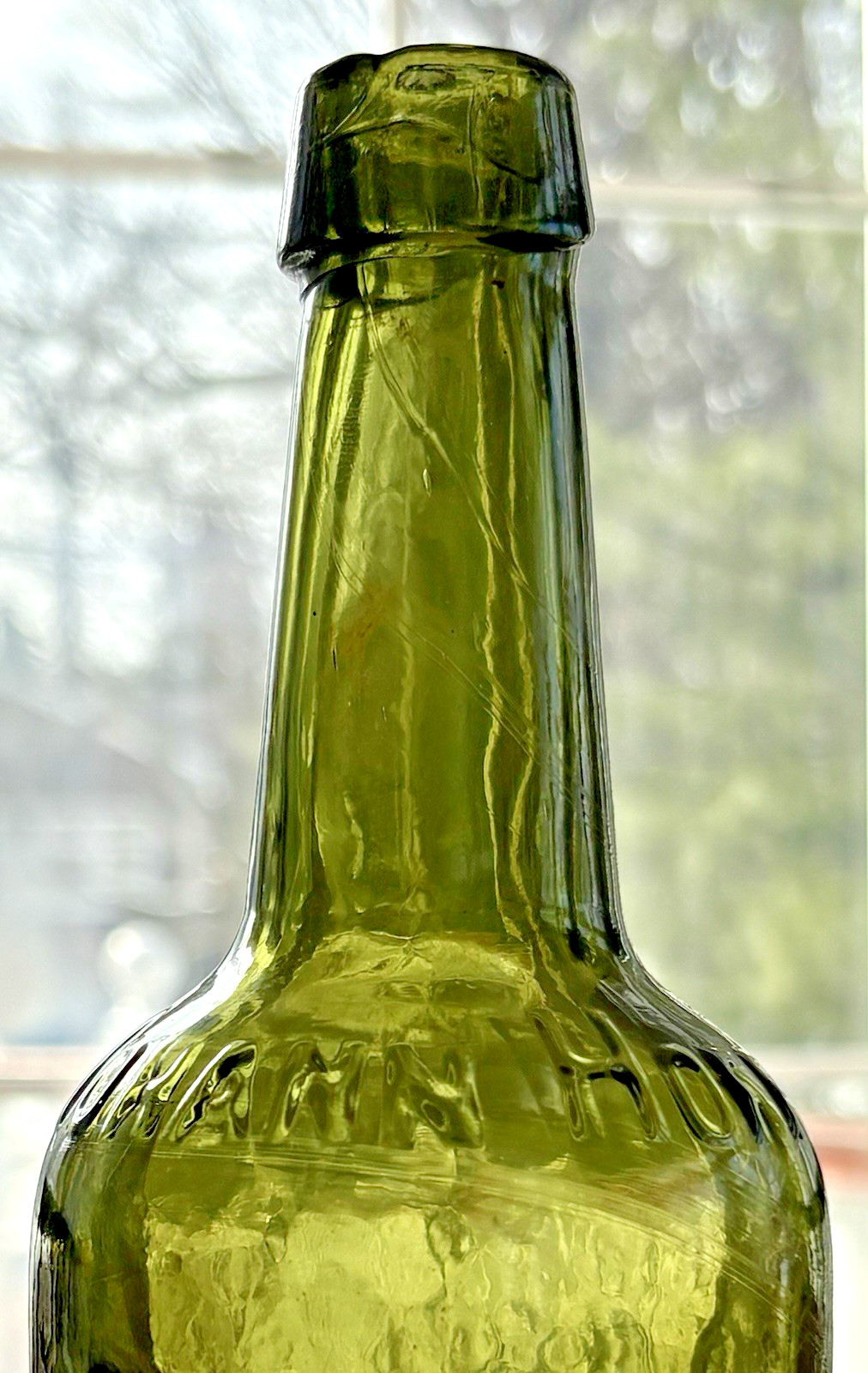 1850s Johann Hoff Green Bottle Pontil Applied Lip Extreme Whittle Crude Mint