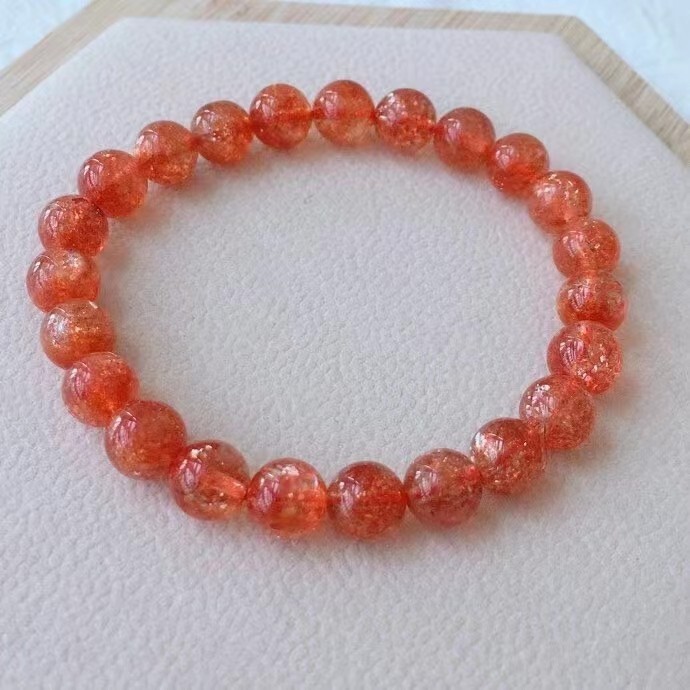 8mm Genuine Natural Gold Sunstone Crystal Fashion Round Beads Bracelet AAAAA