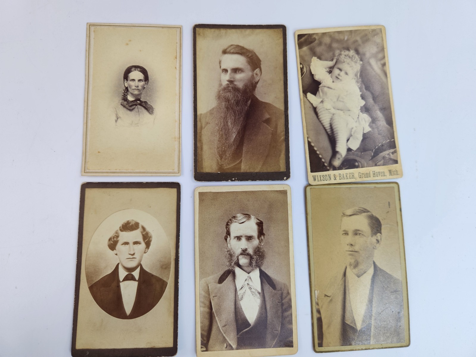 Antique CDV Photo Lot 6 JT Wixson Photographer Self Portrait Whitehall MI Baby