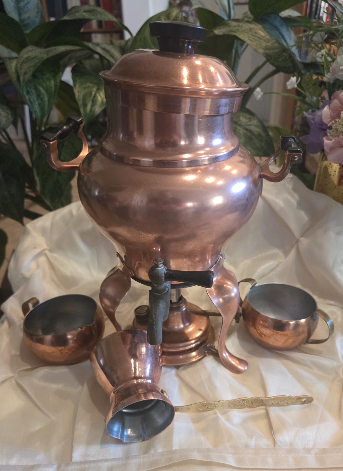 Antique 1914 Manning Bowman & Co. Copper Percolator/Samovar Coffee Pot Set