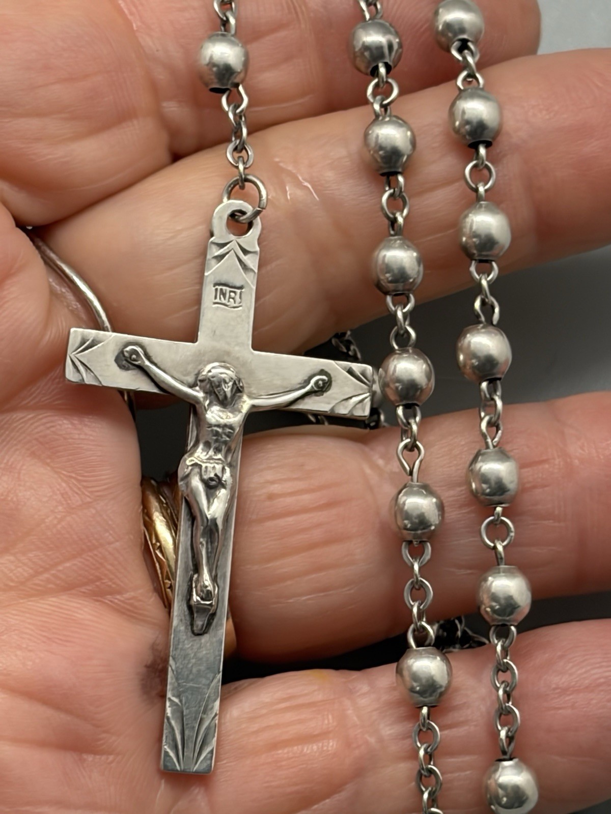 Vintage All Sterling Silver Beads & Crucifix W/ Mother Mary Rosary 24”