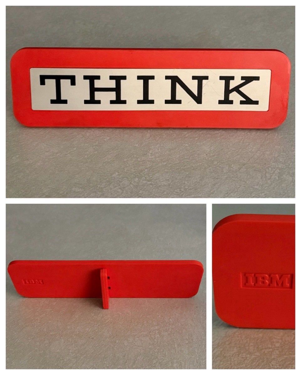 Vintage 1960s 70s IBM THINK Sign Desk Plaque Advertising Orange MCM Paul Rand
