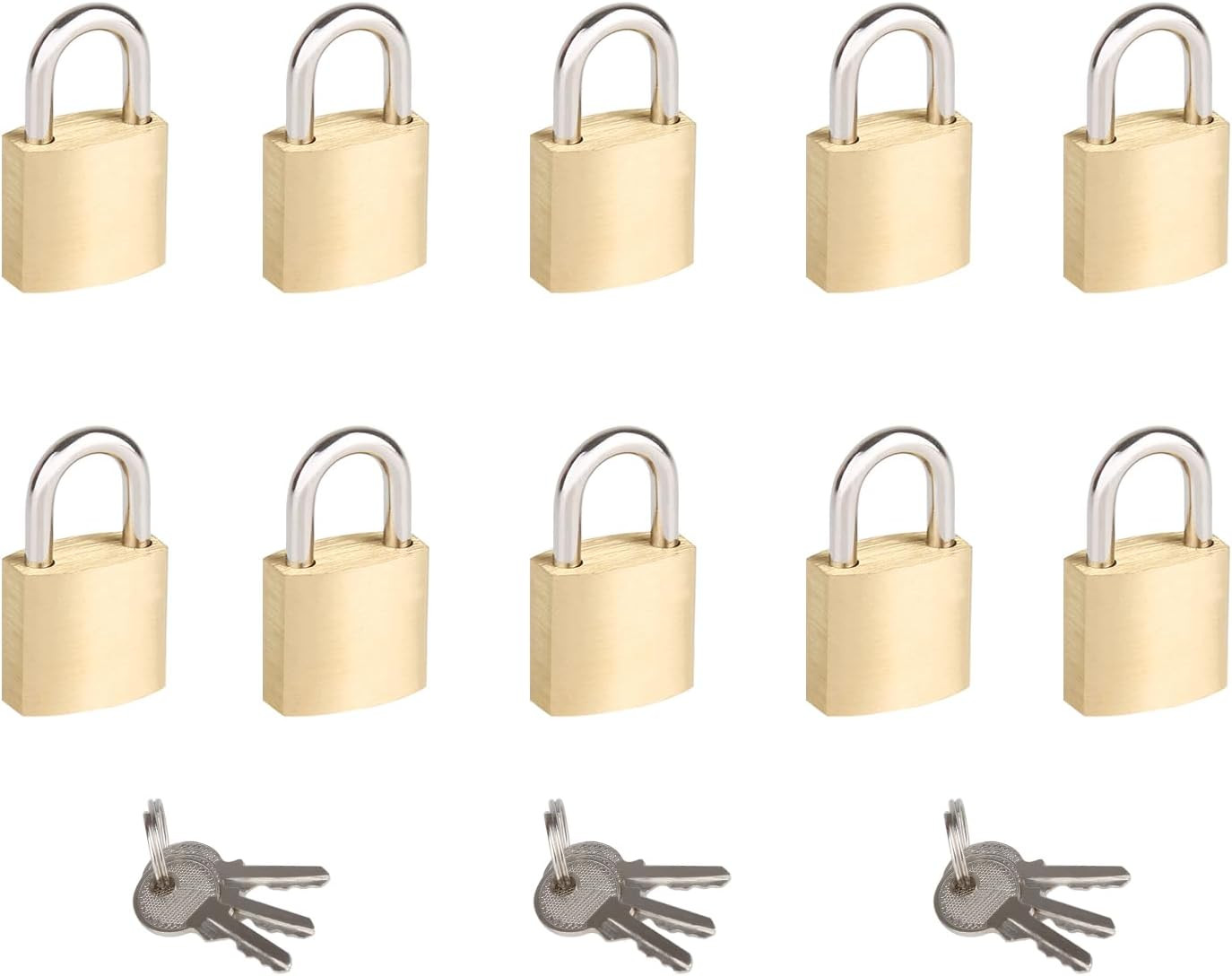 10Pack Small Brass Padlocks Keyed Alike, Mini Locks for Luggage/Backpacks/Diary