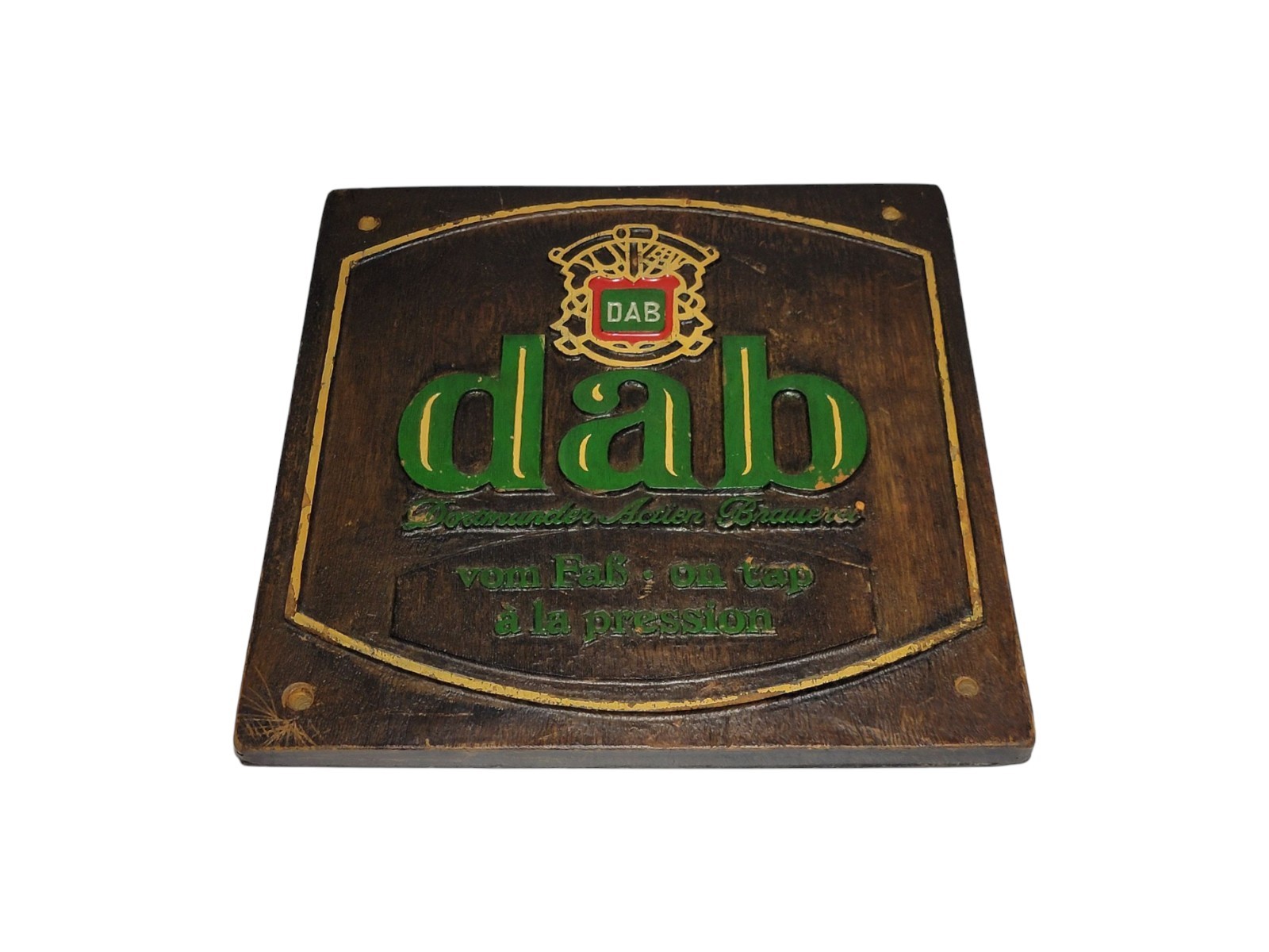 Vintage DAB Imported German Beer Faux Wood 15” Sign Bar On Tap Man Cave Rare