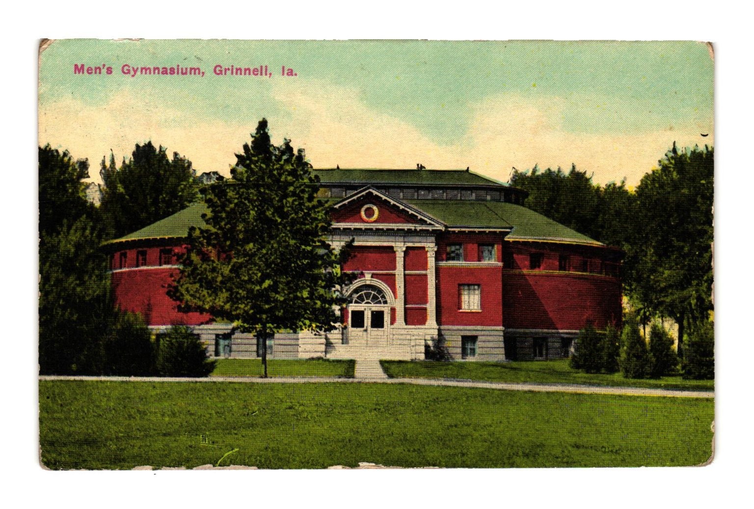 Vintage Men\'s Gymnasium Grinnell Iowa Linen Postcard 1913