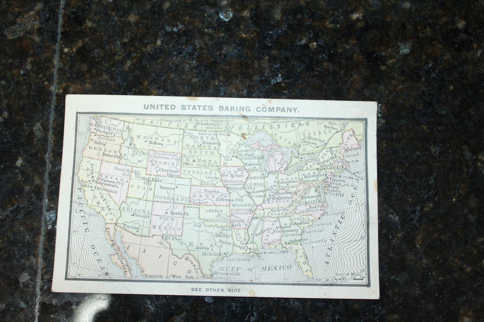 Antique Advertising Postcard United States Baking Co. 2 Sided USA Map On Back Antique Advertising Postcard United States Baking Co. 2 Sided USA Map On Back
