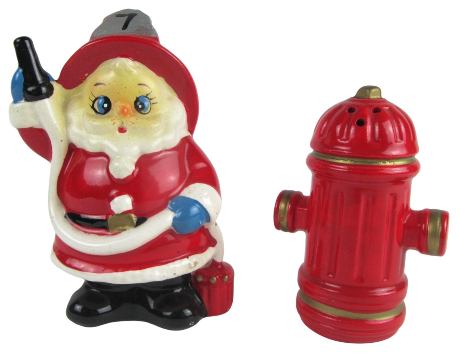 Capri Creations Santa Fireman & Hydrant Christmas Salt & Pepper Shakers Japan