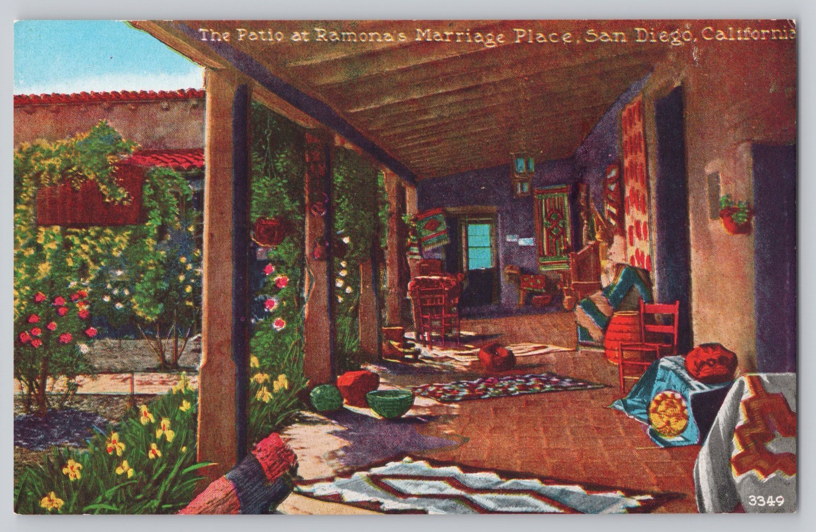 The Patio at Ramona\'s Marriage Place San Diego California Vintage Postcard