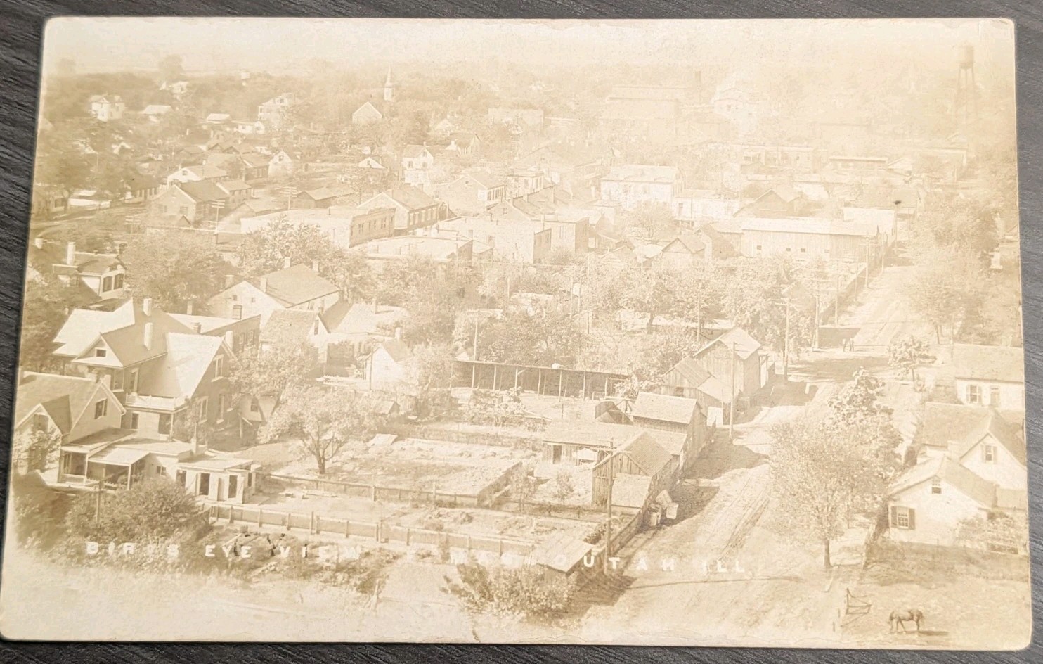  Historical RPPC of mascoutah Illinois Birds eye view of town postcard 