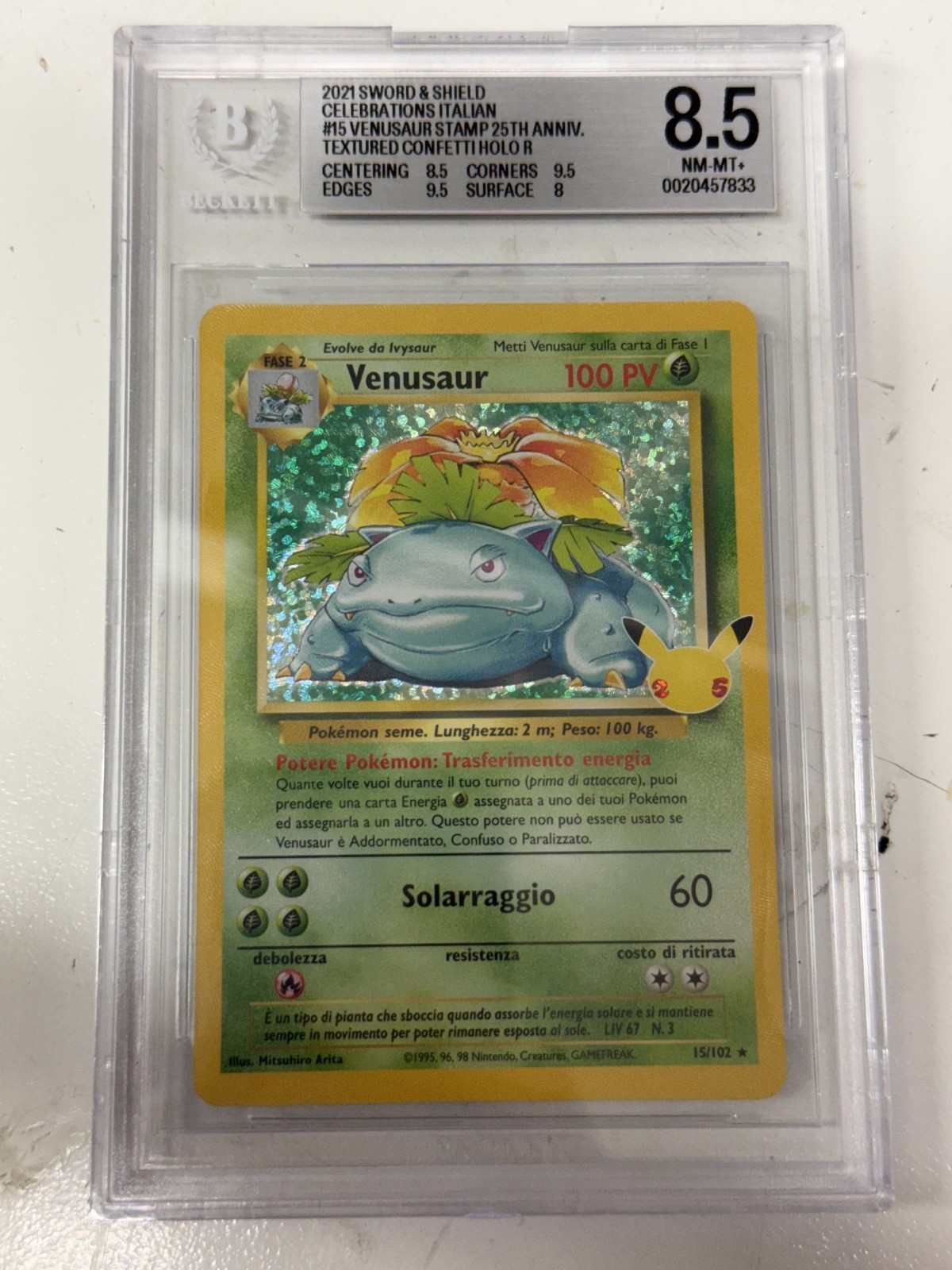 2021 POKEMON VENASAUR CELEBRATIONS ITA 25 ANNIVERSARY HOLO BECKETT 8.5 MINT