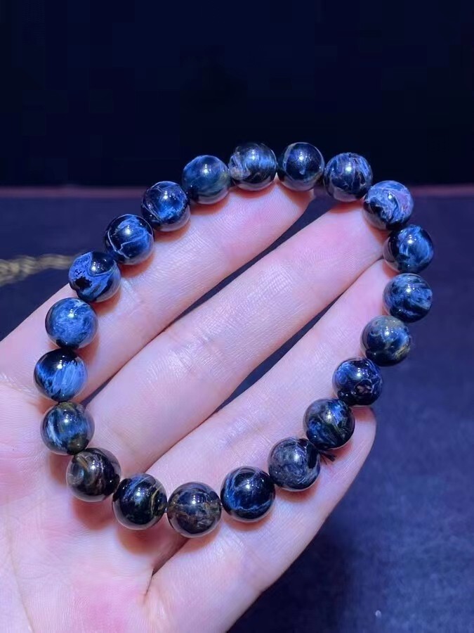 9.5mm Natural Blue Pietersite Gemstone Crystal Round Bead Woman Man Bracelet