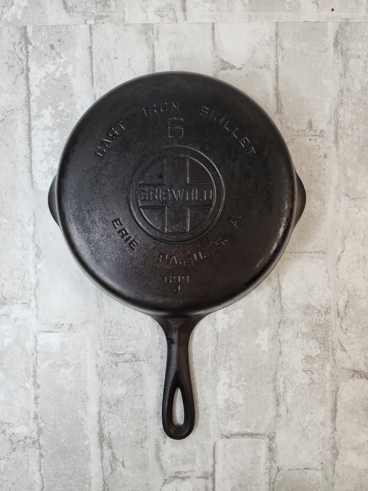 Vintage GRISWOLD Cast Iron SKILLET Frying Pan # 6 LARGE BLOCK LOGO - Ironspoon