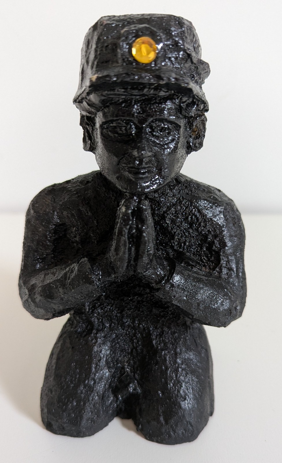 J Kourey 1970s Praying Coal Miner Figurine Sculpture Made Of Real Coal WV