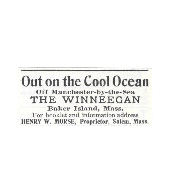 The Winneegan Henry Morse Proprietor Baker Island MA 1903 Magazine Ad SAG6-S18