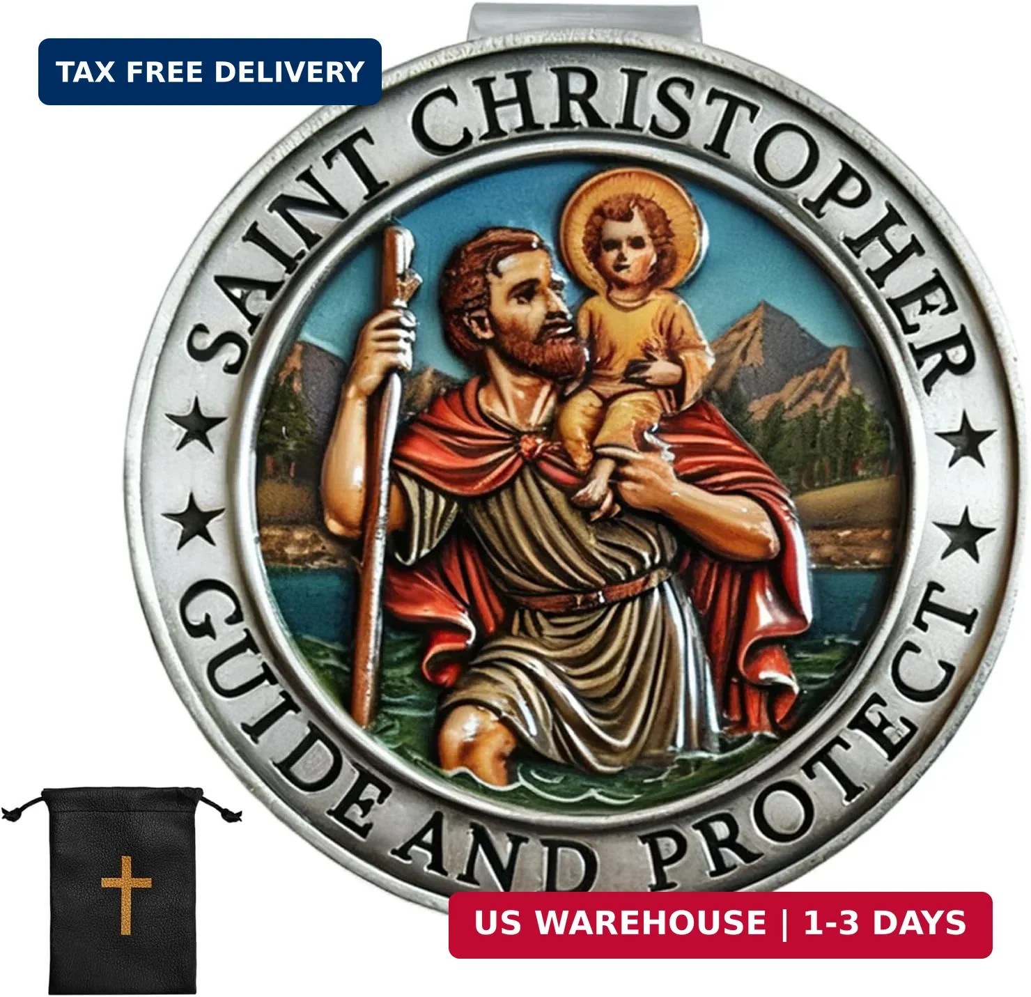 St Christopher Medal for Car, Saint Christopher Medal for Car Visor Clip