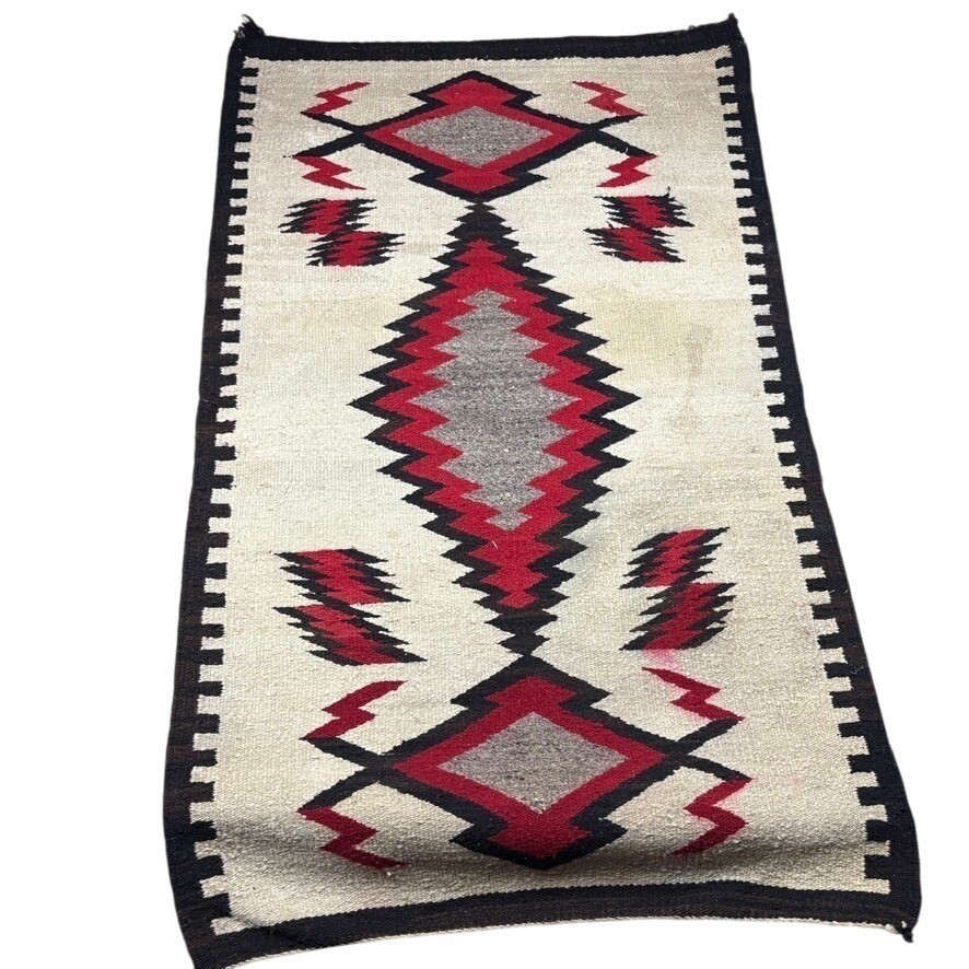Vintage Navajo Rug 33 x 55 Mesa Red Native American Dine Wool Woven Mid 1900s