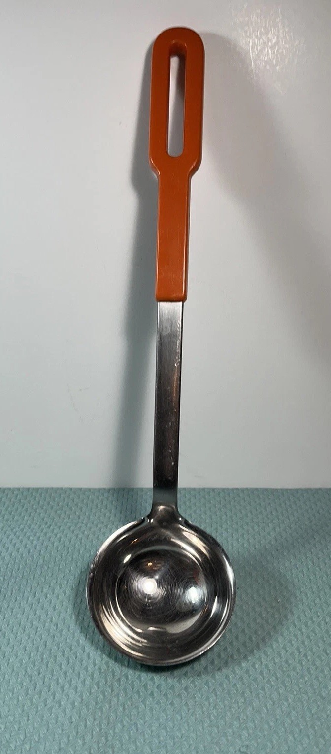 Vintage Gromo 18/10 Stainless Soup Serving Ladle 11” Orange Handle