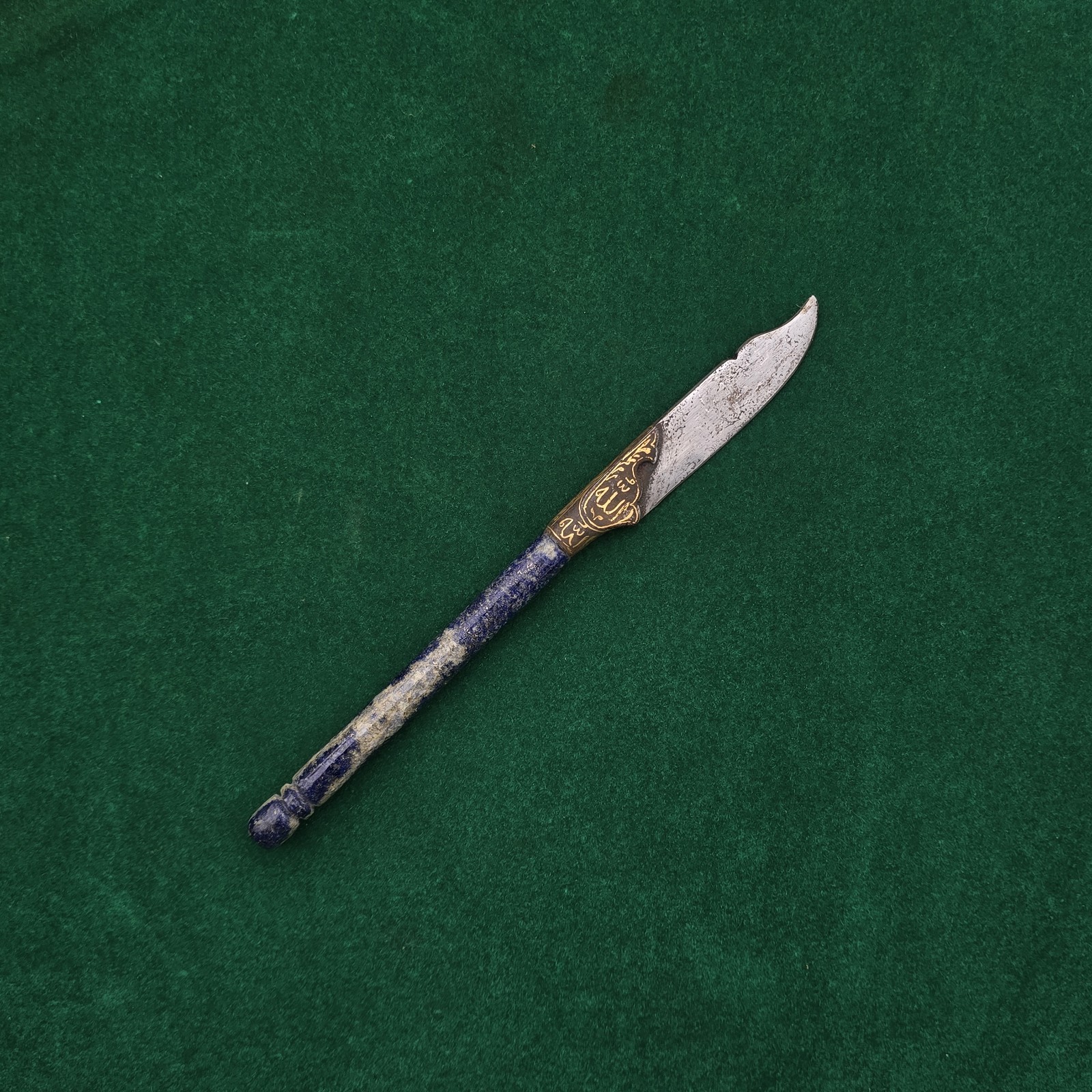 Vintage Ottoman Or Turkish Sodalite Gold Damascened Calligraphy Knife Dagger 