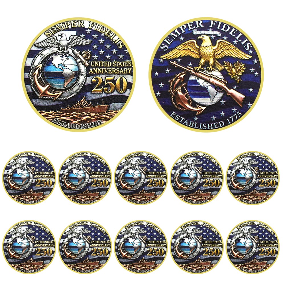 10PCS Semper Fidelis 250th Anniversary Gold Coin US Marine Corps Souvenir Medal
