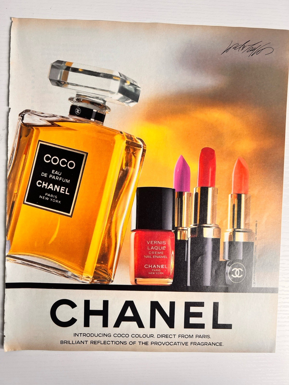 Chanel Coco Perfume Original Advertising Print 1989 Gold Black Red Purple Orange