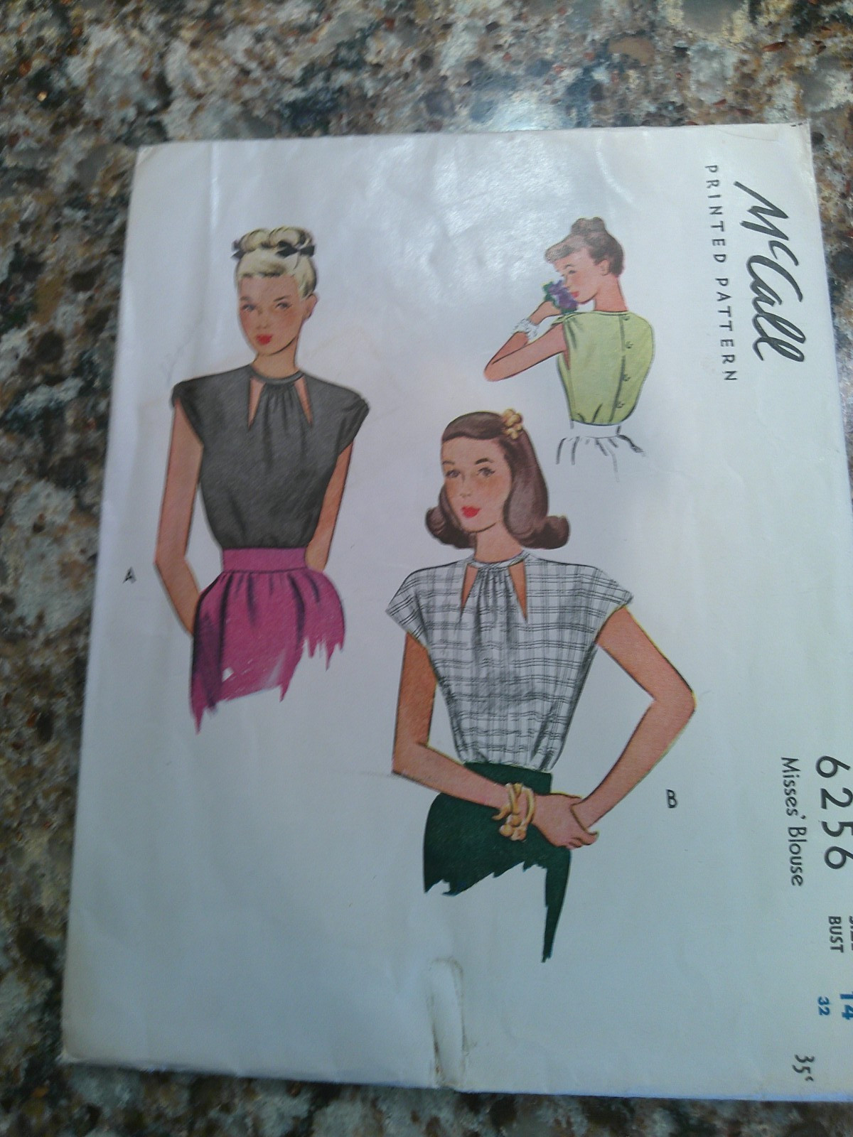 Vintage McCall Sewing Pattern Size 14 Blouse from 1945.