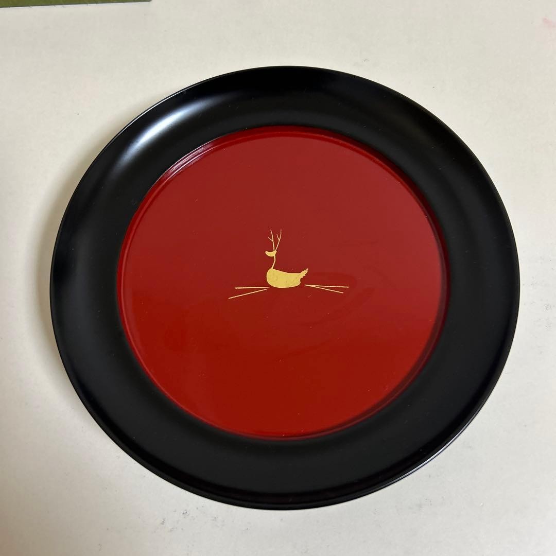 Vintage Zohiko Lacquerware Deer Plate Red & Black with Box